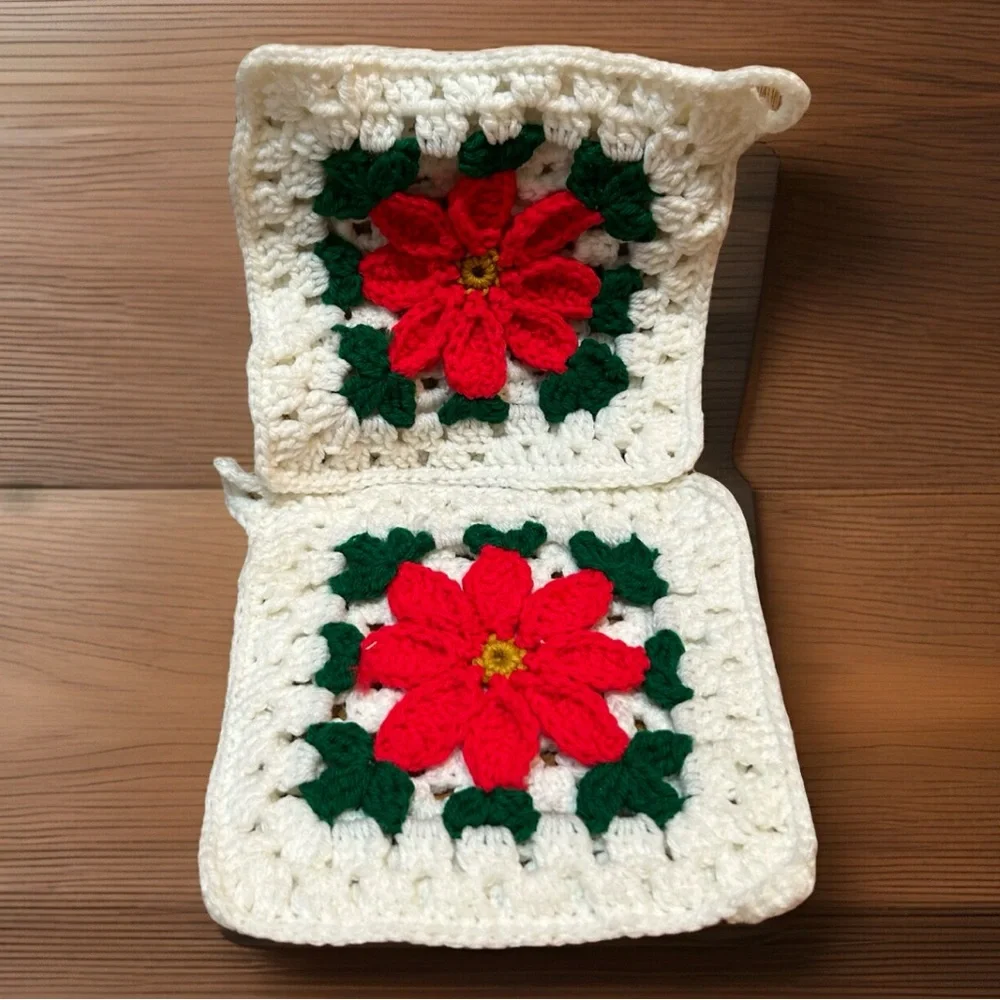 Vtg Lot of 2 Crochet Granny Square 8
